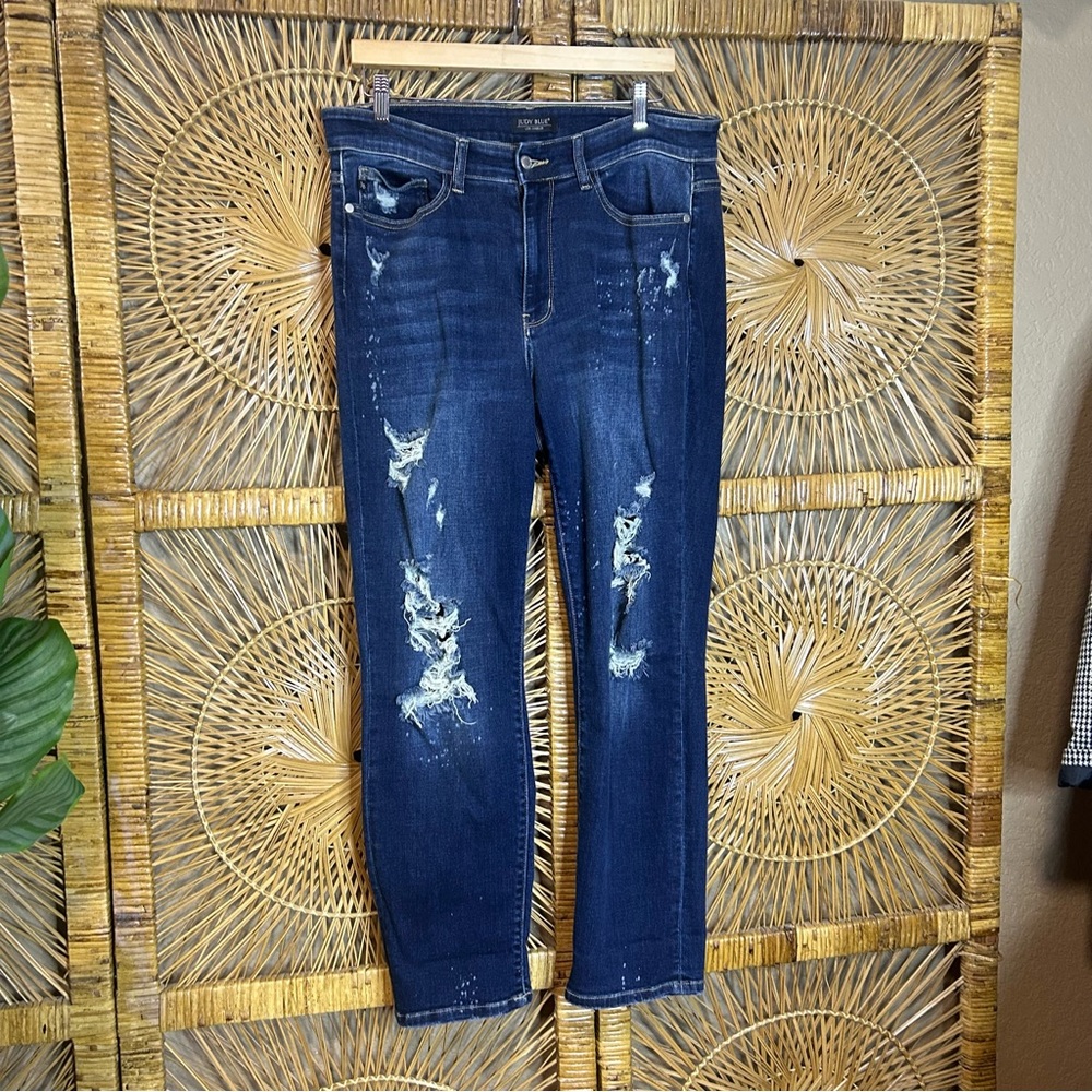 Judy Blue denim dark blue Strega jeans size 16W distressed